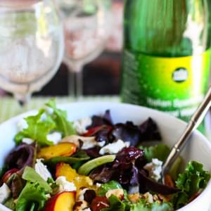 Grilled Peach, Chicken & Goat Cheese Salad with Honey White Balsamic Dressing