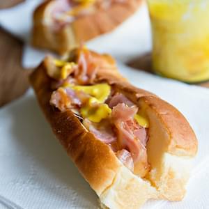 Chopped Ham and Cheese Rolls with Creamy Mustard Sauce