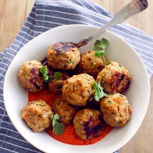 Thai-Spiced Chicken Meatballs with Red Pepper Curry Sauce