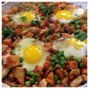 Chicken and Sweet Potato Hash with Poached Eggs