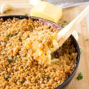 One Skillet Three Cheese Baked Macaroni and Cheese