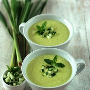 Chilled Avocado Soup with Mint, Cucumber and Lemongrass