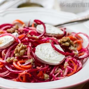 Raw Beetroot Salad With Walnut Dressing, Carrot & Goat’s Cheese