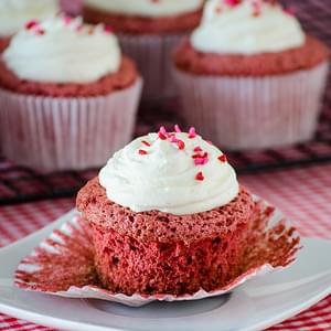 Red Velvet Angel Food Cupcakes with Whipped Cheesecake Frosting
