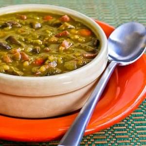 Split Pea Soup with Ham, Mushrooms, Carrots, and Wheatberries