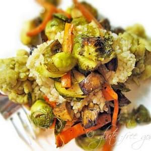 Roasted Brussels Sprouts Medley with Refried Butter Beans & Rice