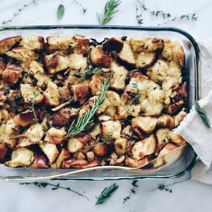 Wild Mushroom and Challah Stuffing with Loads of Herbs