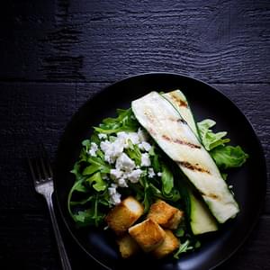 Grilled Zucchini Salad with Feta and Sweet Croutons