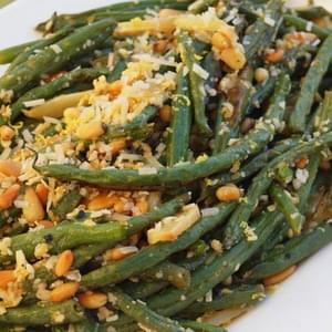 Roasted Green Beans with Garlic, Lemon, Pine Nuts & Parmigiano-Reggiano