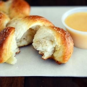 Soft Pretzel Twists with Homemade Cheese Dipping Sauce