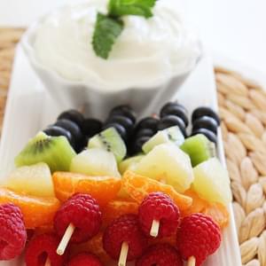 Rainbow Fruit Skewers with Vanilla-Honey Yogurt Dip
