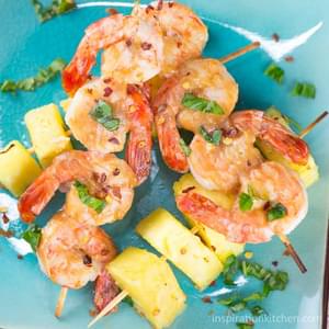 Shrimp and Pineapple Skewers With Peanut Sauce