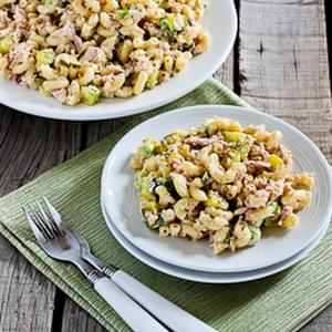 Tuna and Macaroni Salad Recipe with Dill Pickles, Capers, and Green Onions