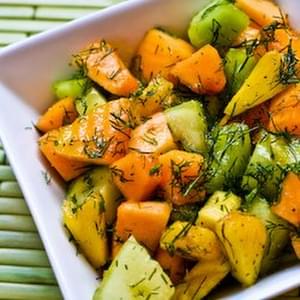 Fruit Salad with Cantaloupe, Honeydew, Pineapple, and Dill