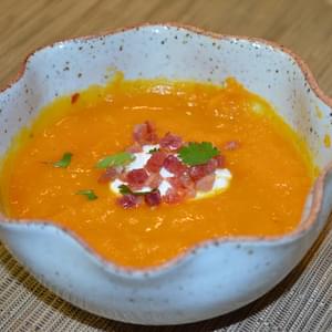 Sweet Potato Bisque with Diced Maple Pancetta