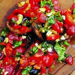 Bruschetta With Tomatoes, Mozzarella And Olives