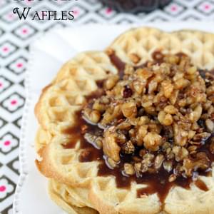 Granola Waffles with Butter Pecan Syrup