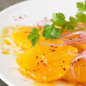 Orange Salad with Fresh Orange-Smoked Paprika Vinaigrette, Iced Onions and Cilantro
