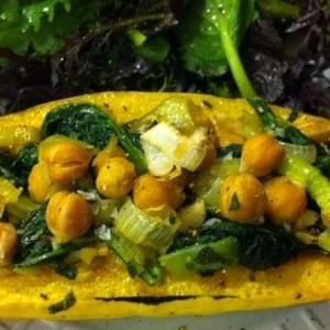 Stuffed Delicata Squash with Kale, Leeks and Chickpeas