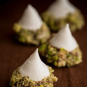 Meringue Acorns with Salted Pistachios and Chocolate