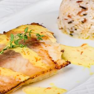 Grilled Halibut with Mustard Sauce