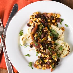 Grilled Cauliflower Steaks with Fresh Corn and Black Bean Salsa