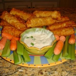 Buffalo Chicken Egg Rolls with Blue Cheese Dip