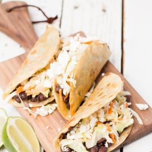 Crisp Black Bean Tacos with Feta and Cabbage Slaw