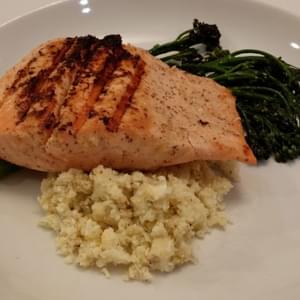 Grilled Salmon with Broccolini and Cauliflower Rice