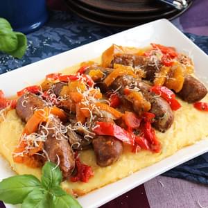 Slow Cooker Sausage and Peppers with Parmesan Basil Polenta