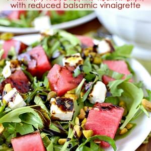 Watermelon, Feta, Basil and Pistachio Salad with Reduced Balsamic