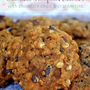 Oatmeal Pumpkin Cookies with chocolate chips and cranberries
