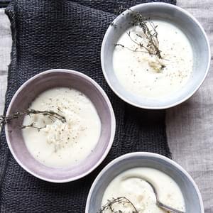 Garlic Soup With Rosemary Polenta Croutons
