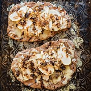 Chicken and Apple Flatbread with Caramelized Shallots