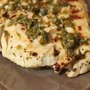 Grilled Halibut with Lemon, Capers and Basil