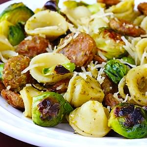 Pesto Pasta with Chicken Sausage & Roasted Brussels Sprouts