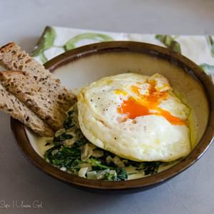 Fried Eggs with Creamy Spinach and Toast Soldiers