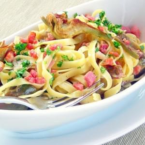 Arichoke, Pancetta and Egg Pasta Sauce -Carbonara ai Carciofi - pressure cooker