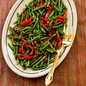 Roasted Green Beans and Red Bell Pepper with Garlic and Ginger