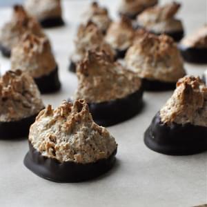 Paleo Chocolate-Dipped Toasted Coconut Macaroons