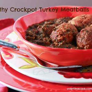 Healthy Crockpot Turkey Meatballs in a Tomato-Spinach Sauce