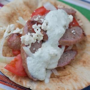 Brat Gyro By Grilling24x7.com Published 12/11/2012 An easy way to make homemade gyros using grilled brats with a great tzatziki sauce.