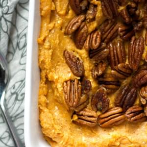 Smoked Gouda and Sweet Potato Casserole with Spiced Pecans