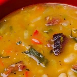 White beans soup with smoked meat and vegetables. A Romanian tradition.