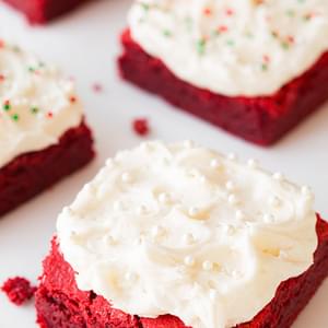 Red Velvet Brownies with Fluffy Cream Cheese Frosting