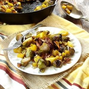 Maple Roasted Brussels Sprouts and Butternut Squash with Coconut Bacon