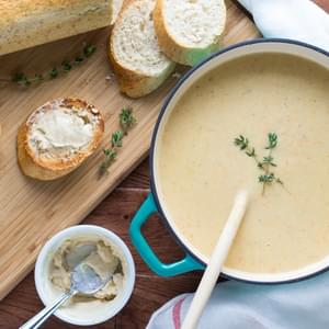 Roasted Garlic and Cauliflower Soup with Anchovy-Buttered Toast