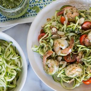 Zucchini Noodles and Grilled Shrimp with Lemon Basil Dressing