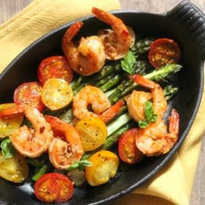 Spicy Shrimp with Roasted Asparagus & Cherry Tomatoes