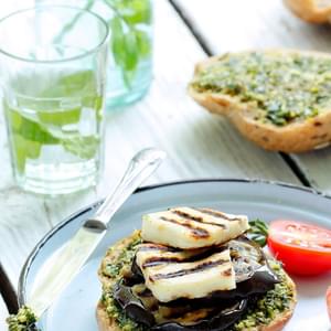Grilled Eggplant Burgers with Halloumi Cheese